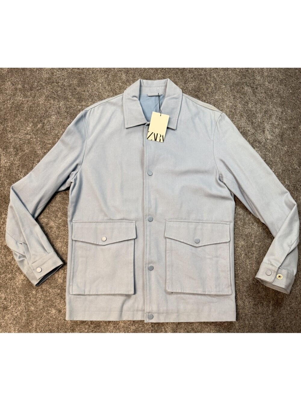 Zara Men’s NWT Blue Utility Overshirt Jacket Snap Front Cotton Size S $89.90